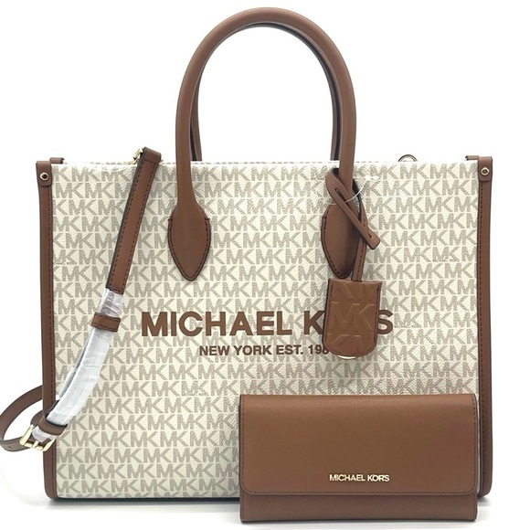 Michael Kors Mirella Medium EW Tote Bag & Trifold Wallet Vanilla/Brown (NWT) - Picture 3 of 11